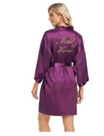 Bride Bridesmaid Wedding Robe Embroidery Kimono Bathrobe Gown Nightgown Casual Satin Short Women Sexy Nightwear Sleepwear