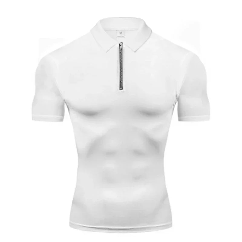 Summer Quick Dry Short Sleeve Polo Shirts Compression Tight Mens Bodybuilding Muscle Shirts Gym Fitness Trainer Trainning Polos