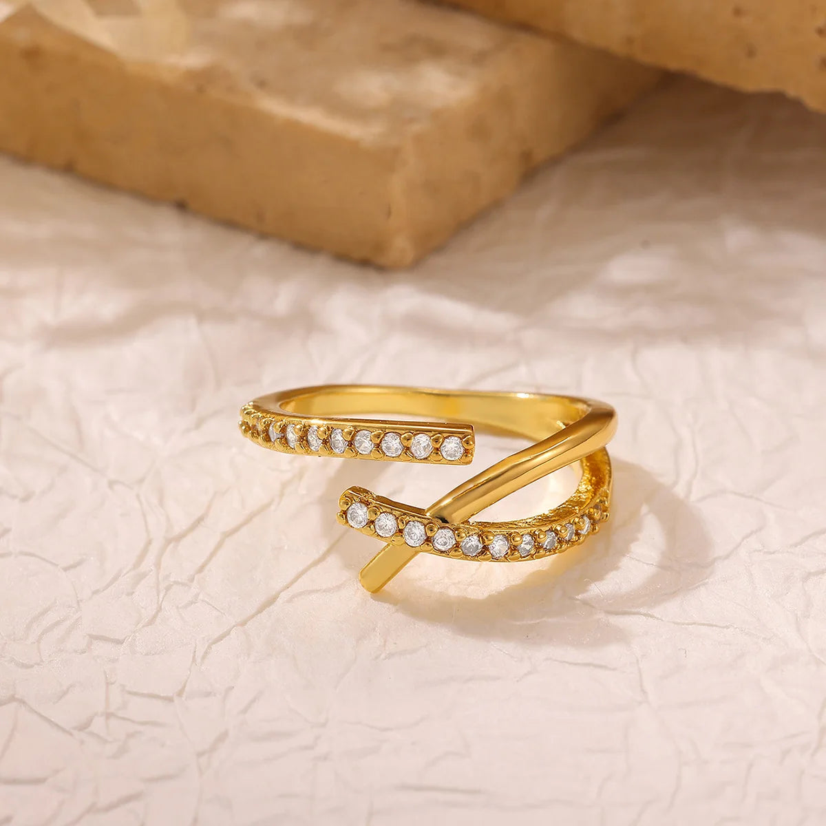 Shiny Rhinestone Ring For Women Party Gold Color Fashion Double Layer Zircon Anillos Geometric Jewelry Accessories 2026 New Gift