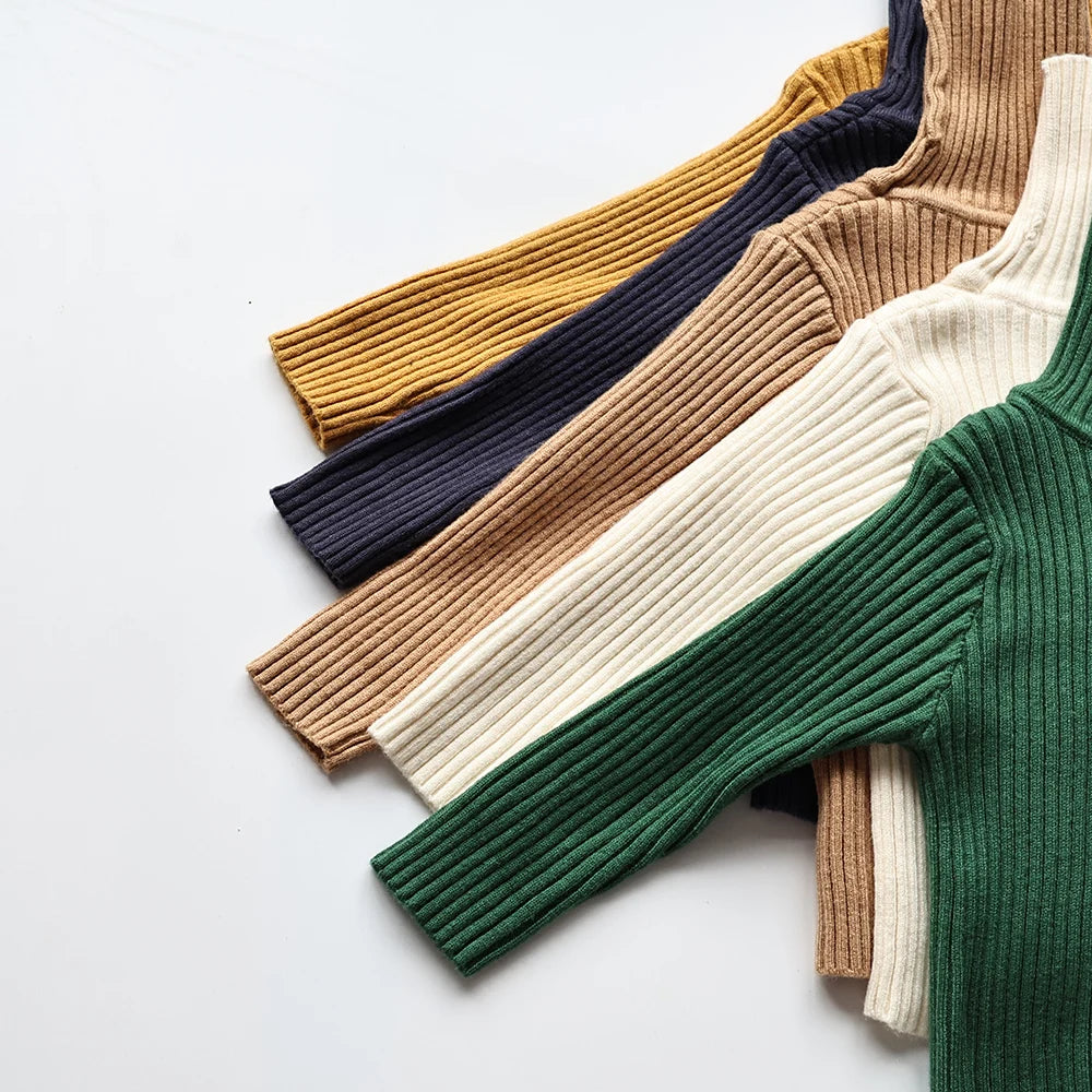 Kids Sweaters Solid Girls Sweater Brief Boys Pullover Turtleneck Knitwear