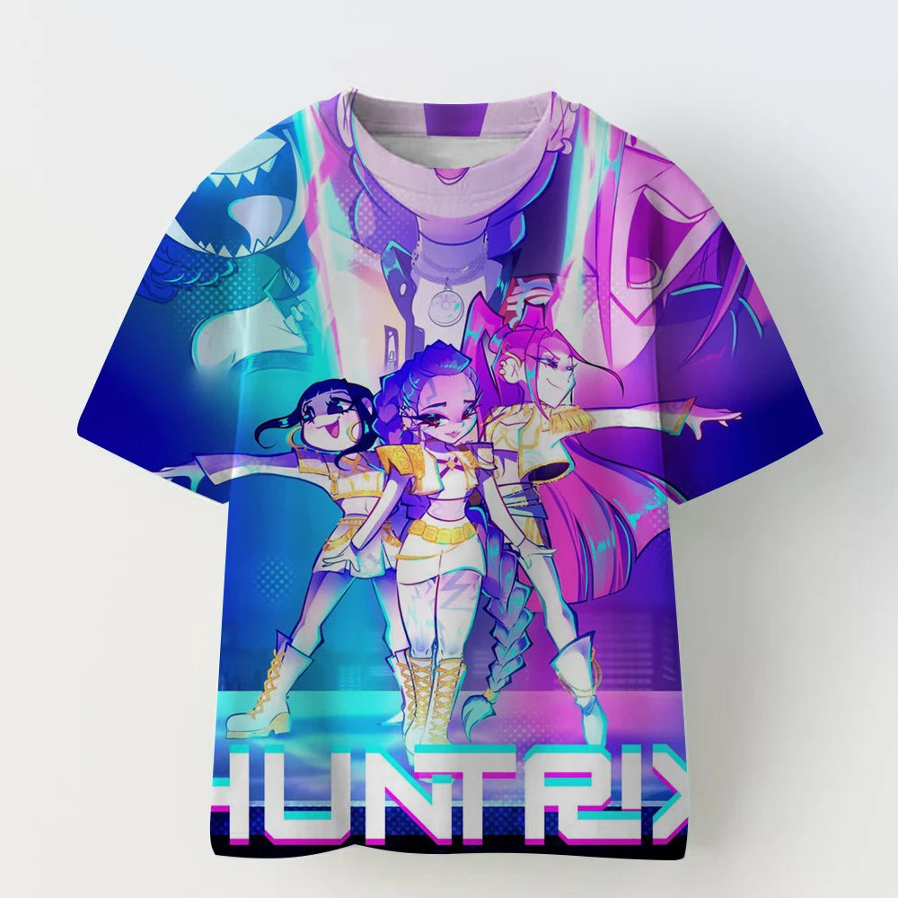 3D KPop Devil Hunter Huntrix T-shirt Girl and Boy 2025 Summer New Movie Pattern Short Sleeve T-shirt Super Large Y2K Street Top
