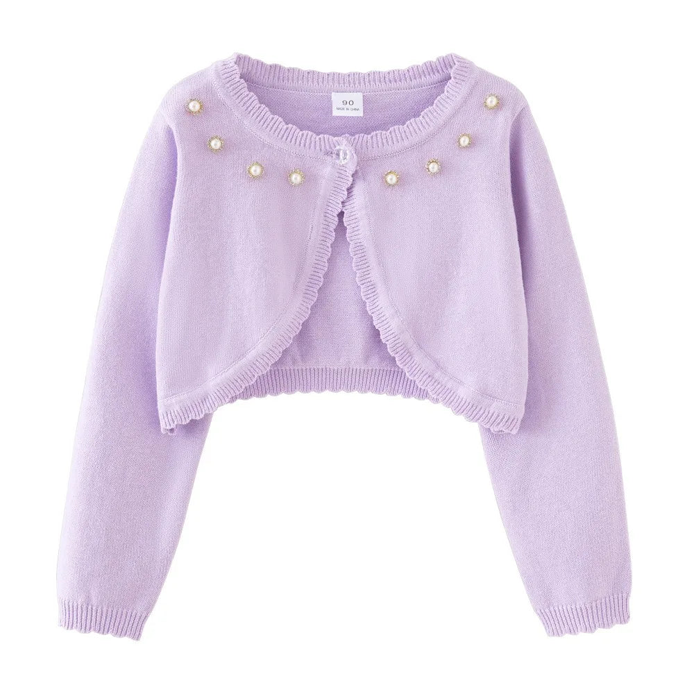 2025 2-14 years old Purple girls Cardigan Thin Spring Children's knit sweater 3 4 6 8 10 12 14 year old children's clothing