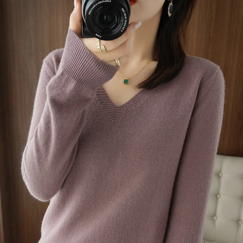 Cashmere V-Neck Lace Knit Sweater