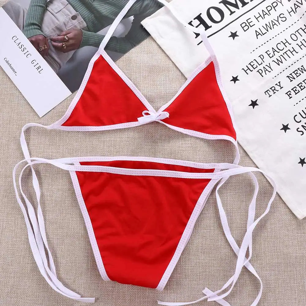 Contrast Binding Triangle Bikini Swimsuit Women Two Piece Swimwear 2023 Bikini Set Summer Beachwear