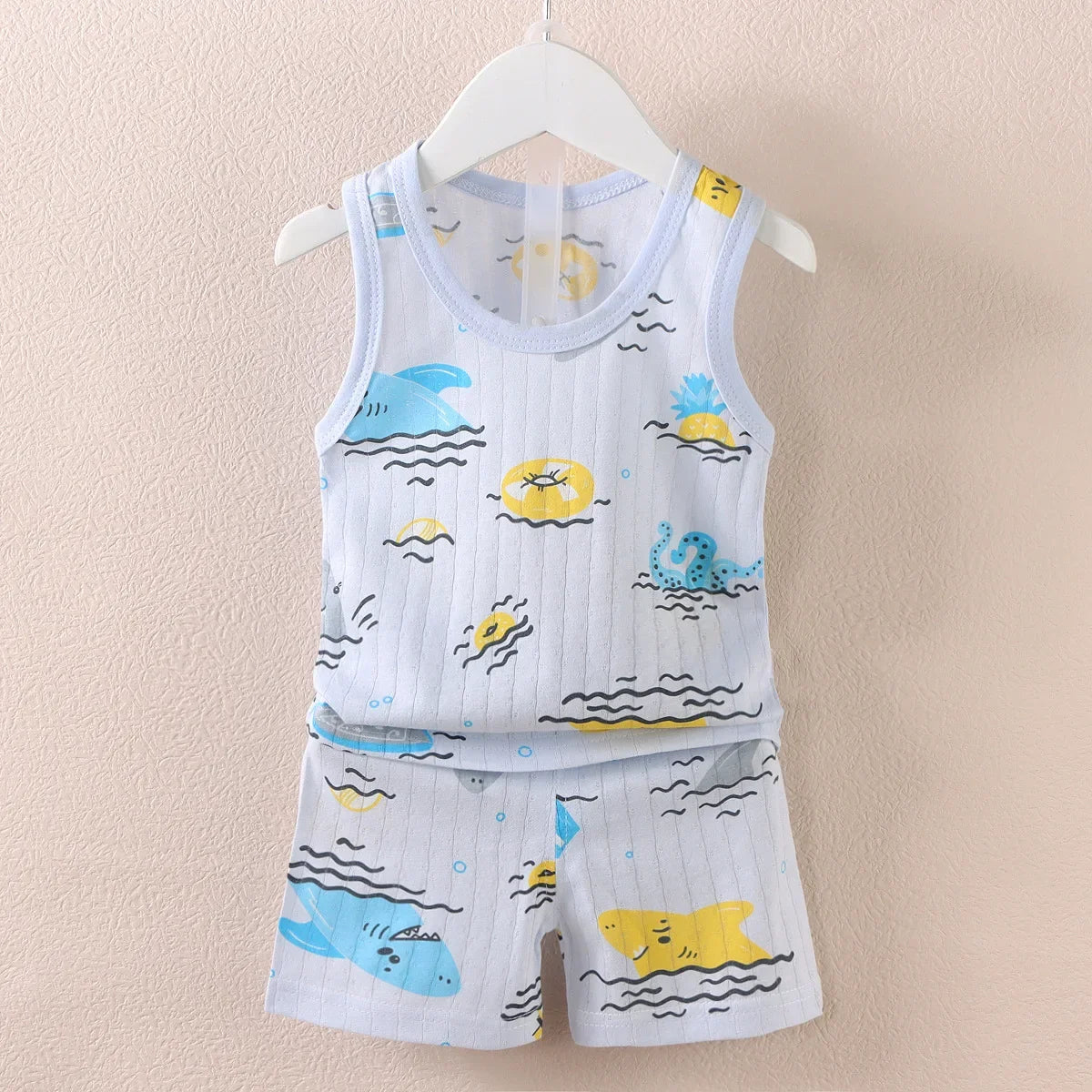 Mother Kids Clothes Baby Cotton Print  Children's Clothing T-shirt Vest Tops Shorts Sets Boys Girls Cute Breathable Summer