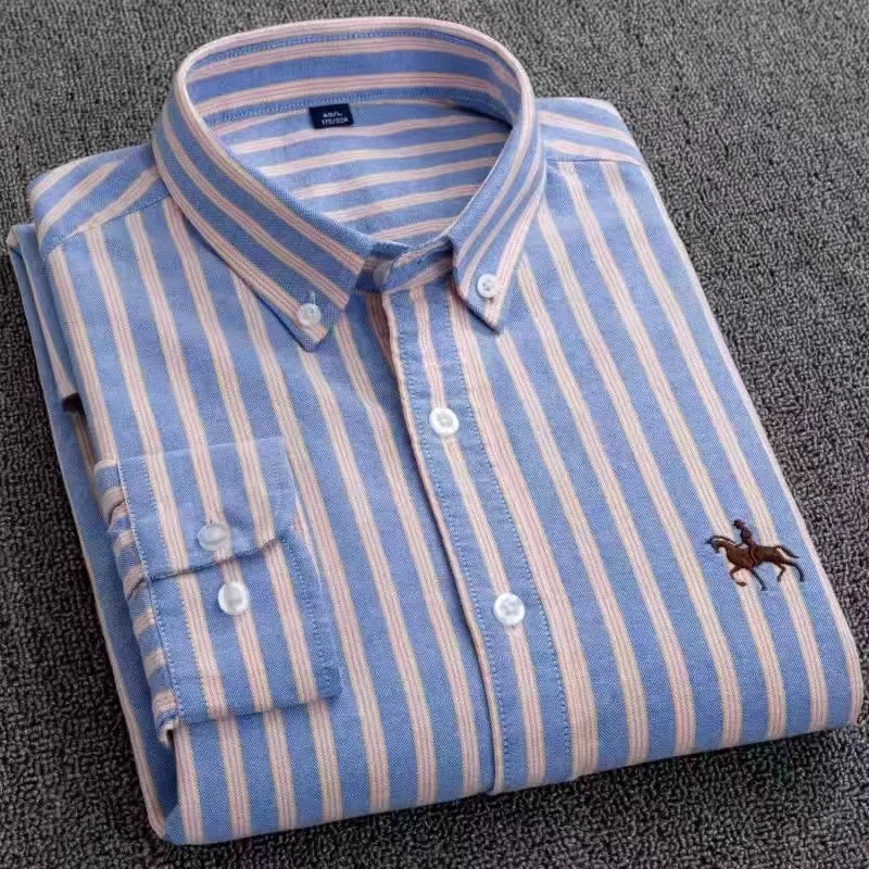Basic Oxford Dress Shirt For Men Long Sleeve 100% Pure Cotton Solid  Casual Plaid Striped Social Business Male Regular-Fit S-6XL