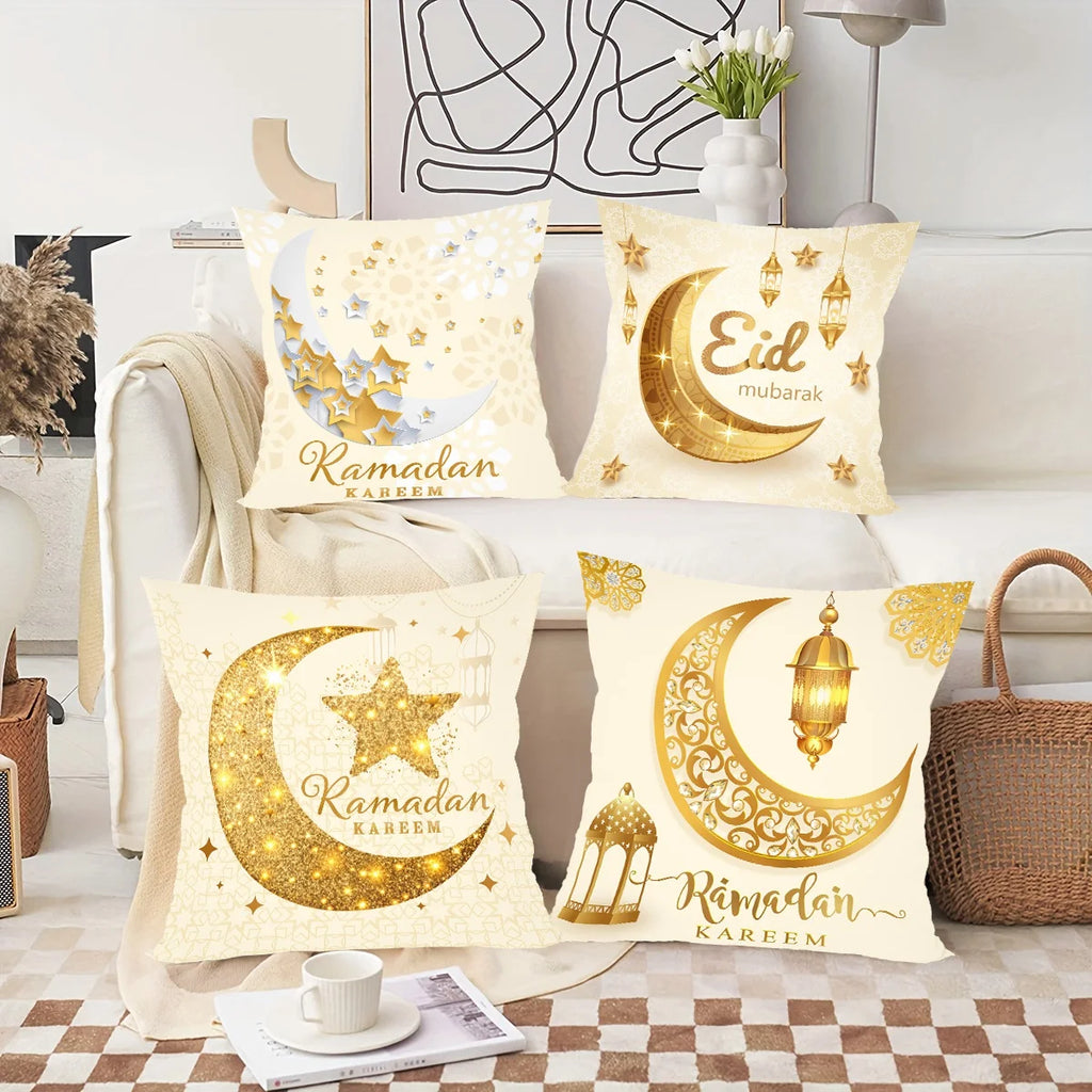 4Pcs Ramadan Kareem Pillowcase Ramadan Decoration 2026 For Home Sofa Cushion Islamic Muslim Party Supplies Eid Gift Pillow Cover
