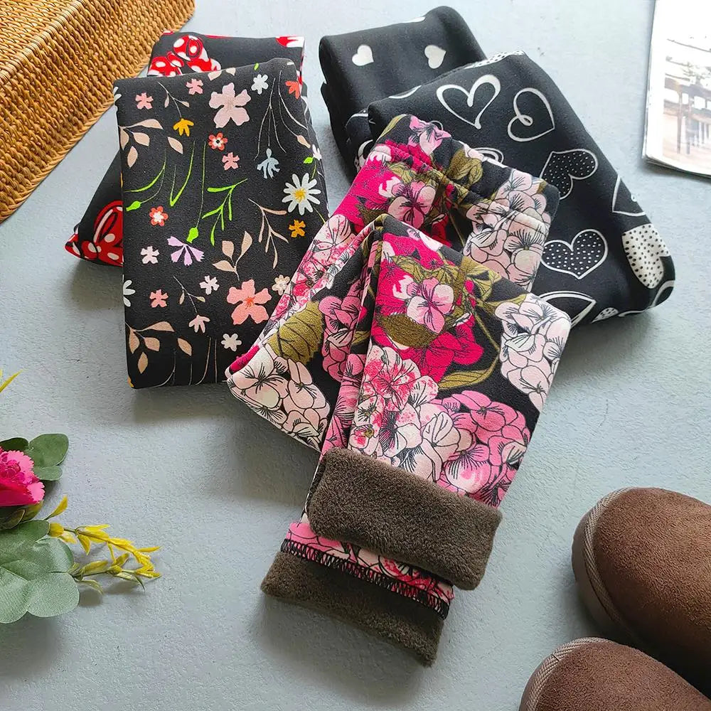 Autumn Winter Print Flowers Thick Warm Kids Toddler Baby Girls Leggings Children's Pants