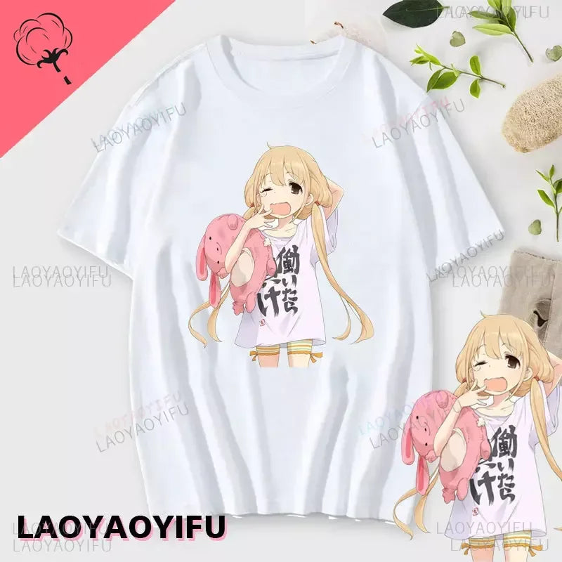 If You Work You Lose - Anzu Futaba Version T-Shirt 2024 New Kawaii Anime Cotton T-shirt Tees for Men Funny cartoon Otaku Tshirt