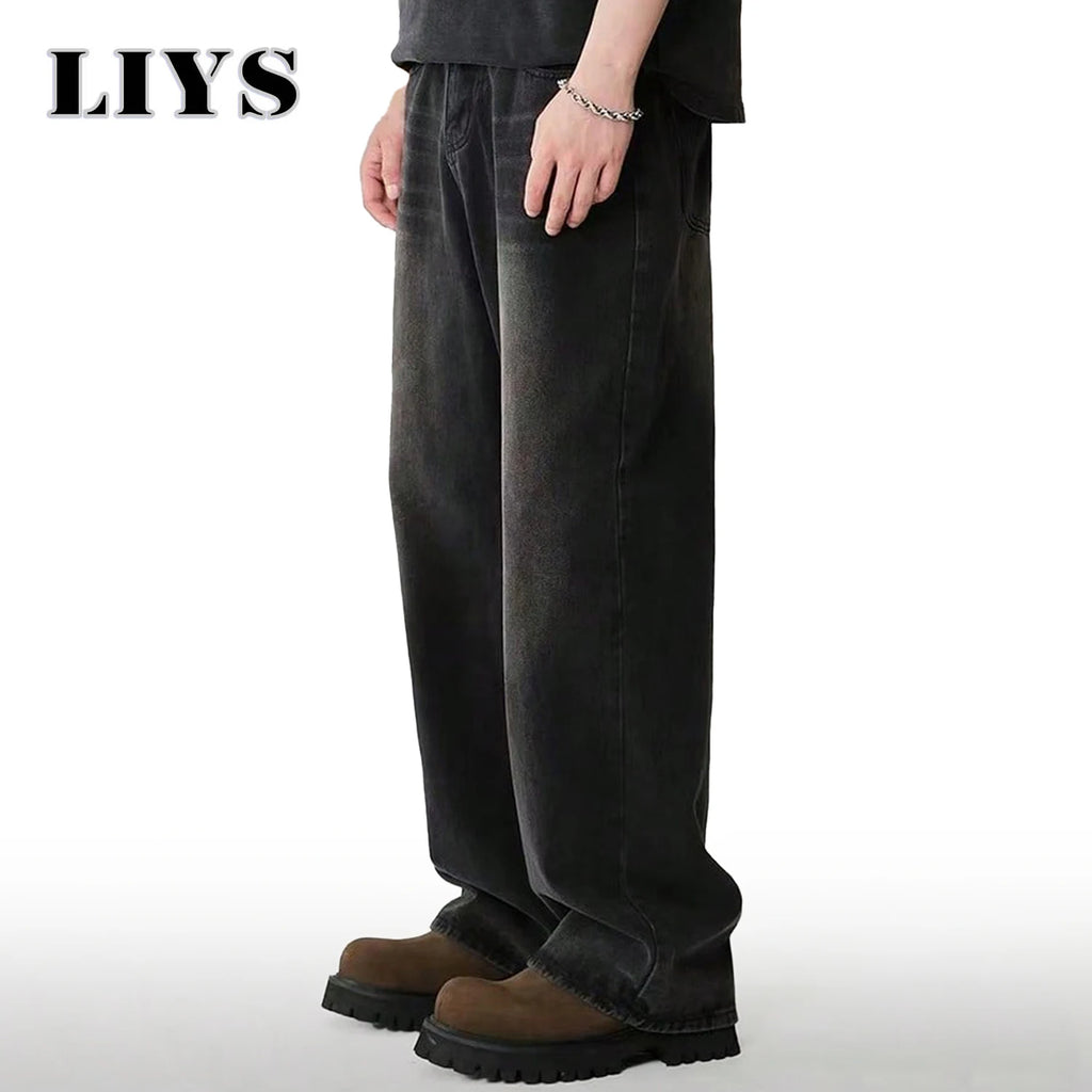 Four Season Men's Jeans Korean Version Student Casual Pants High Street Straight Loose Wide Leg Jeans Black Gray Blue Baggy Jean