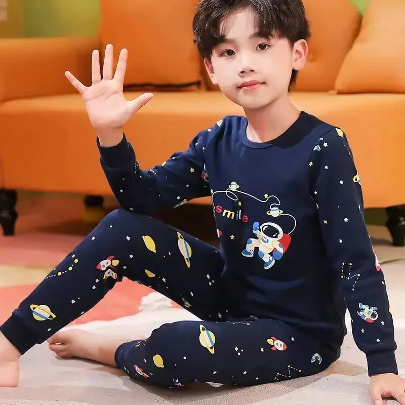 Boys Pajamas Sets 2 to 3 4 5 6 7 8 9 10 11 12 13 Years Cotton Soft Long Sleeve Toddler Boy Pijamas Set Blue Astronaut Pyjamas