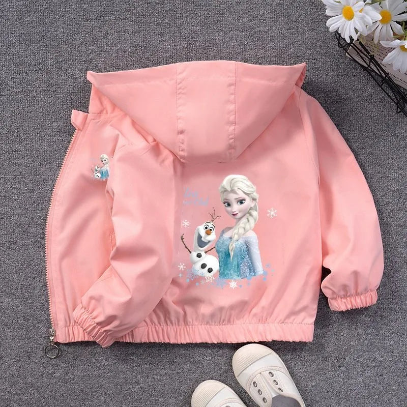 Spring Autumn Fashion Girls Jacket Cartoon Anna Elsa Zipper Hooded Windbreaker Coat For 2-7Years Kids Children Outerwear Clothin