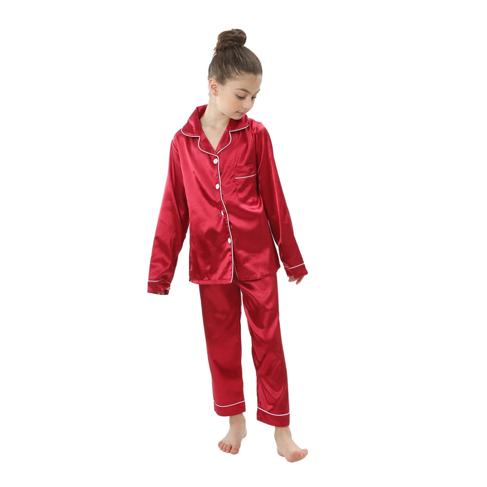 teenager loungewear children home clothing kids pajamas set girls silk satin pijama boys sleepwear baby nightgowns for 3-13Y