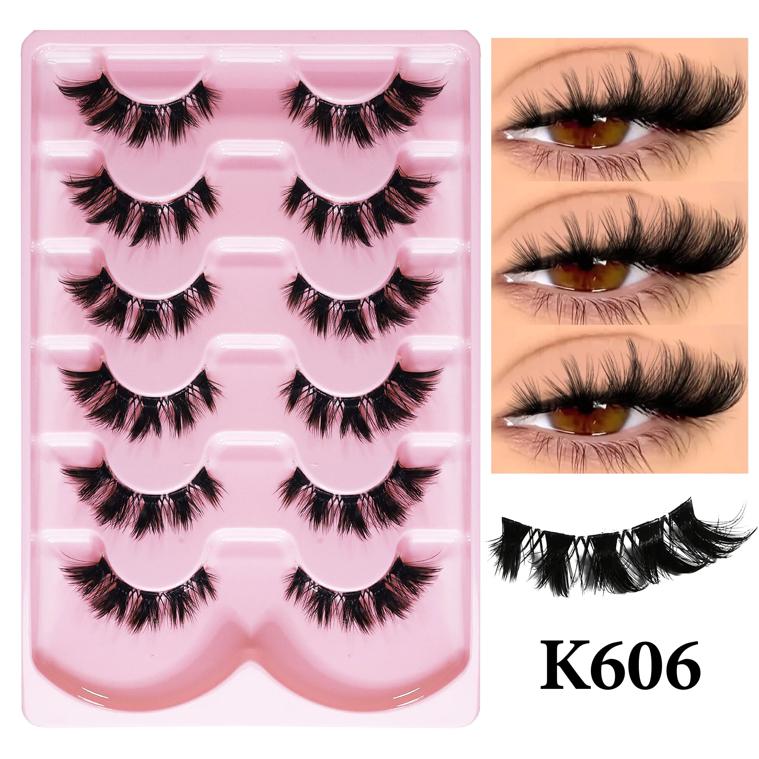 MIOFIA 6 Pairs Natural Fluffy Fake Eyelashes Wispy 3D Mink Lashes Lightweight Soft Reusable Cat Eye Fake Lashes Makeup Tool