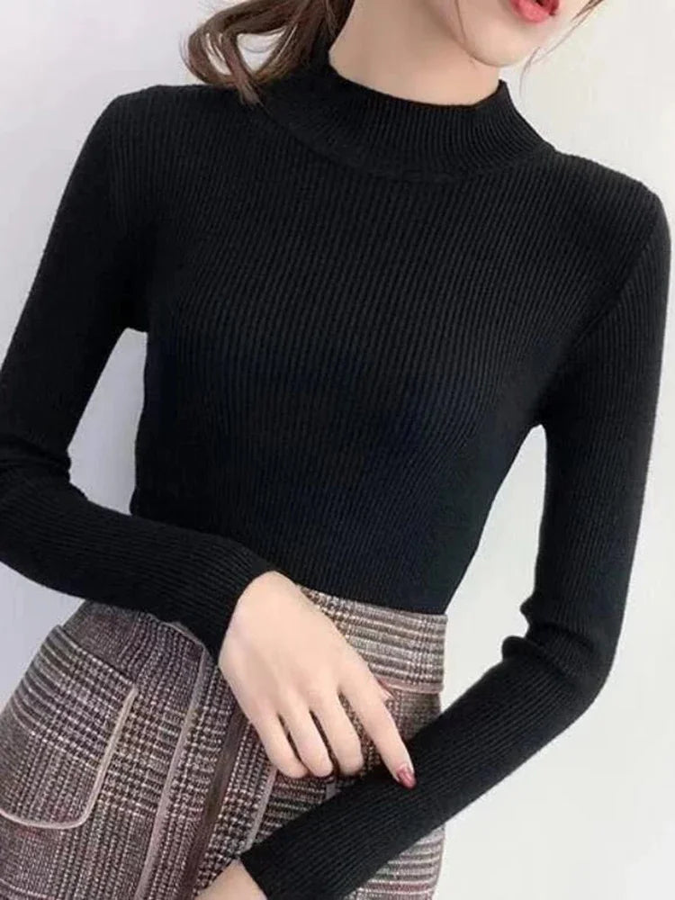 Korean Slim Mock-Neck Knit Sweater