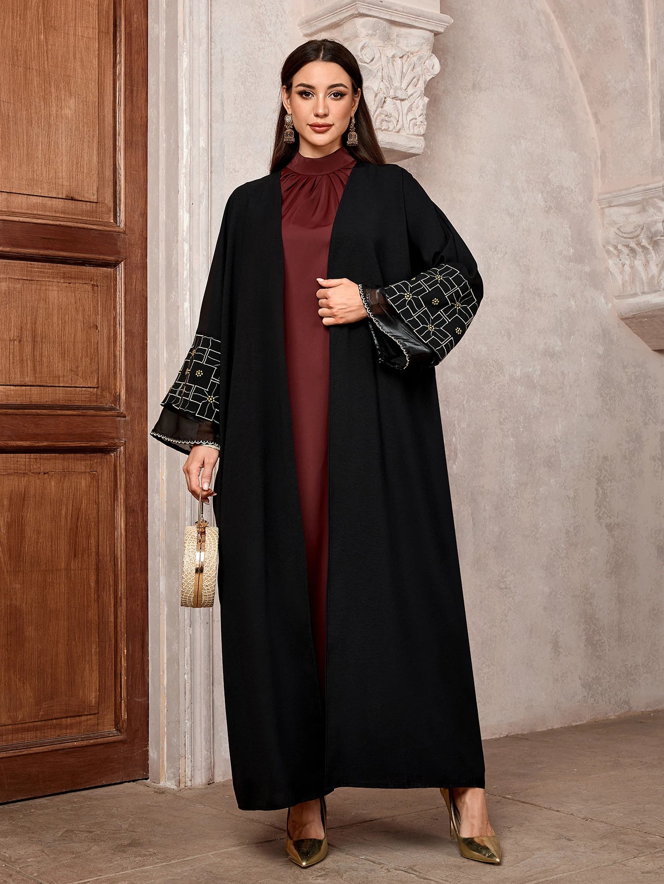 Muslim Long Robe Embroidery Dress for Women Morocco Eid Kimono Ramadan Abayas Kaftan Islam Dubai Arab Holiday Party Maxi Dress