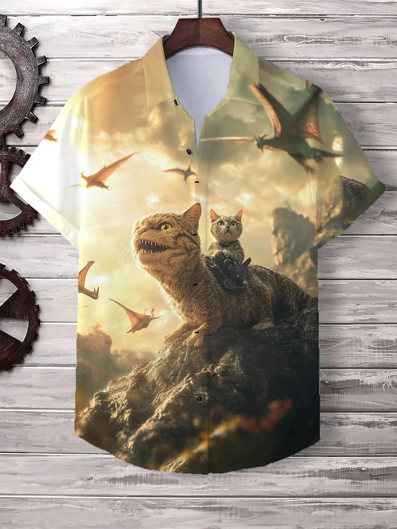 Men's Cat Graphics Shirts Short Sleeved Button Down Lapel Shirt For Summer Oversized Tops Vacation Casual Hawaiian Shirts