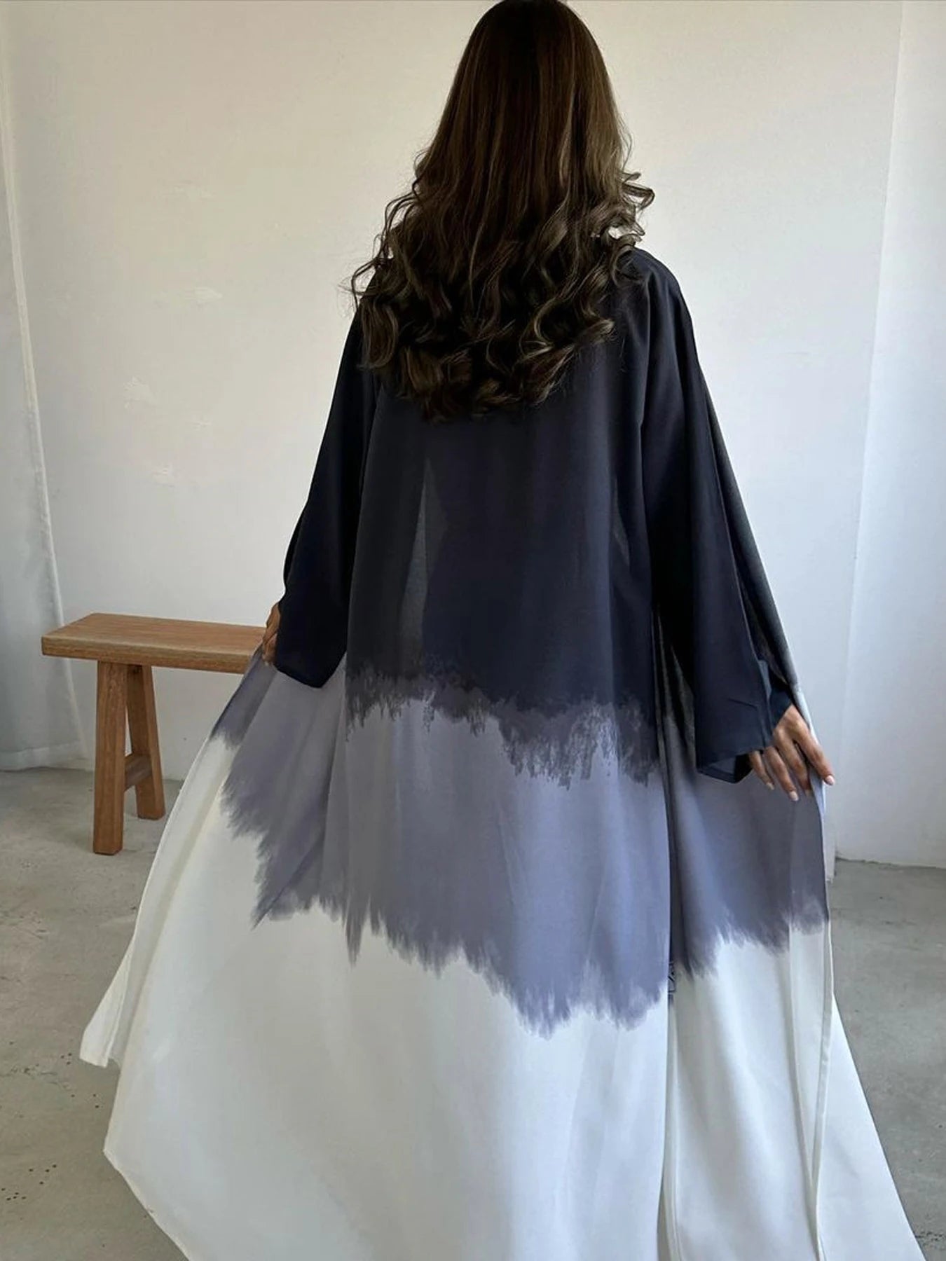 Abaya Fashion Midi Dress for Women; Middle East Muslim Long Robe with Tie-Dye Printed Cape for Spring and Summer