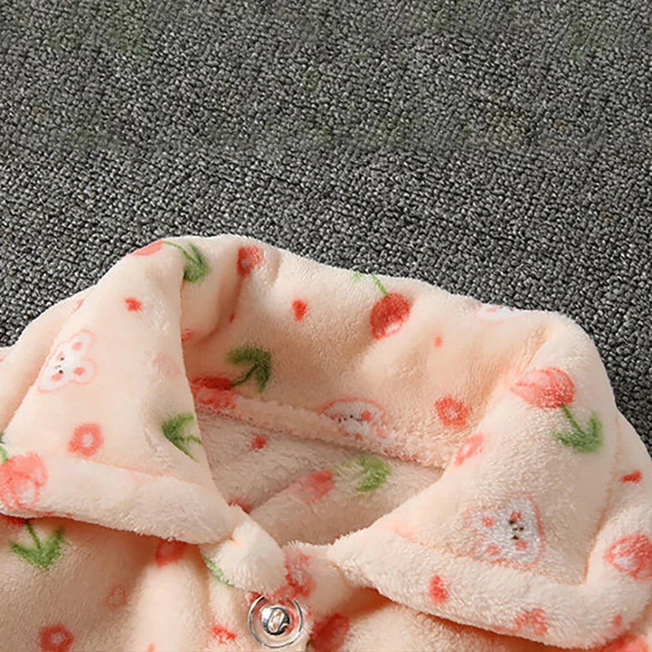 Cute Cartoon Pattern Coral Fleece Flannel Pajama Sets for Boys And Girls Long Sleeve Warm Comfortable Winter Sleepwear