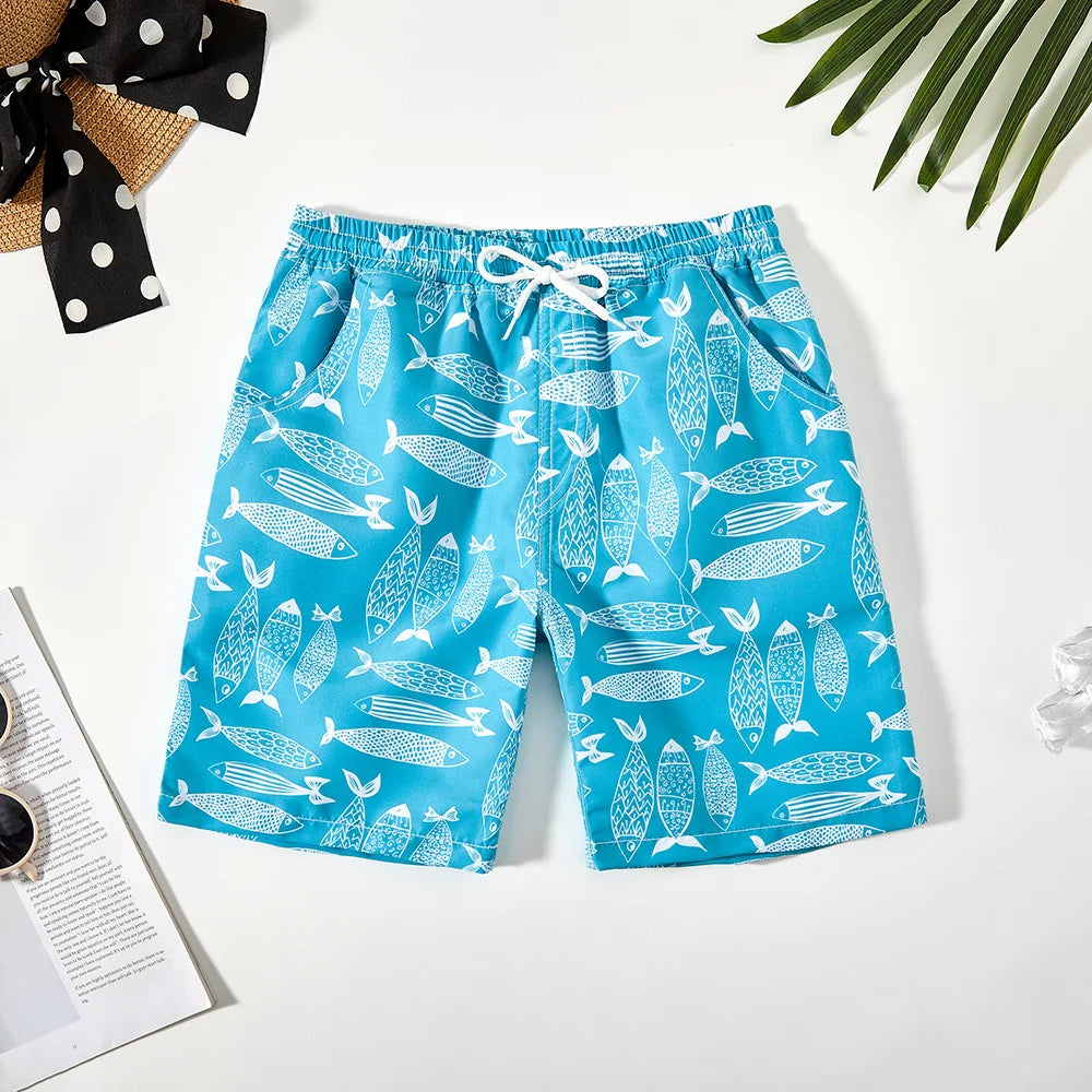 Children's Quick-drying Cartoon Printed Beach Pants Boys' Swimming Trunks Casual Pants shorts suitable for Beach Vacations