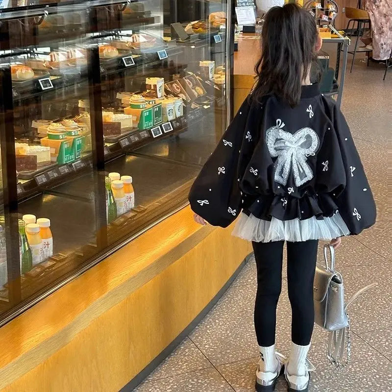 Fall Girls' Baseball Jacket Trendy Princess-Style Outerwear Kids' Colorblock Casual Coat Fashionable Spliced Jacket for Girls