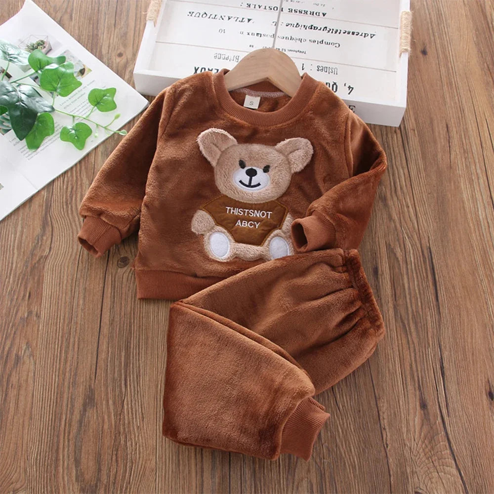Bear Leader Coral Fleece Pajama Sets Baby Boys Girls Winter Plus Velvet Thick Flannel Homewear Children Warm Sleepwear Suit 2Pcs