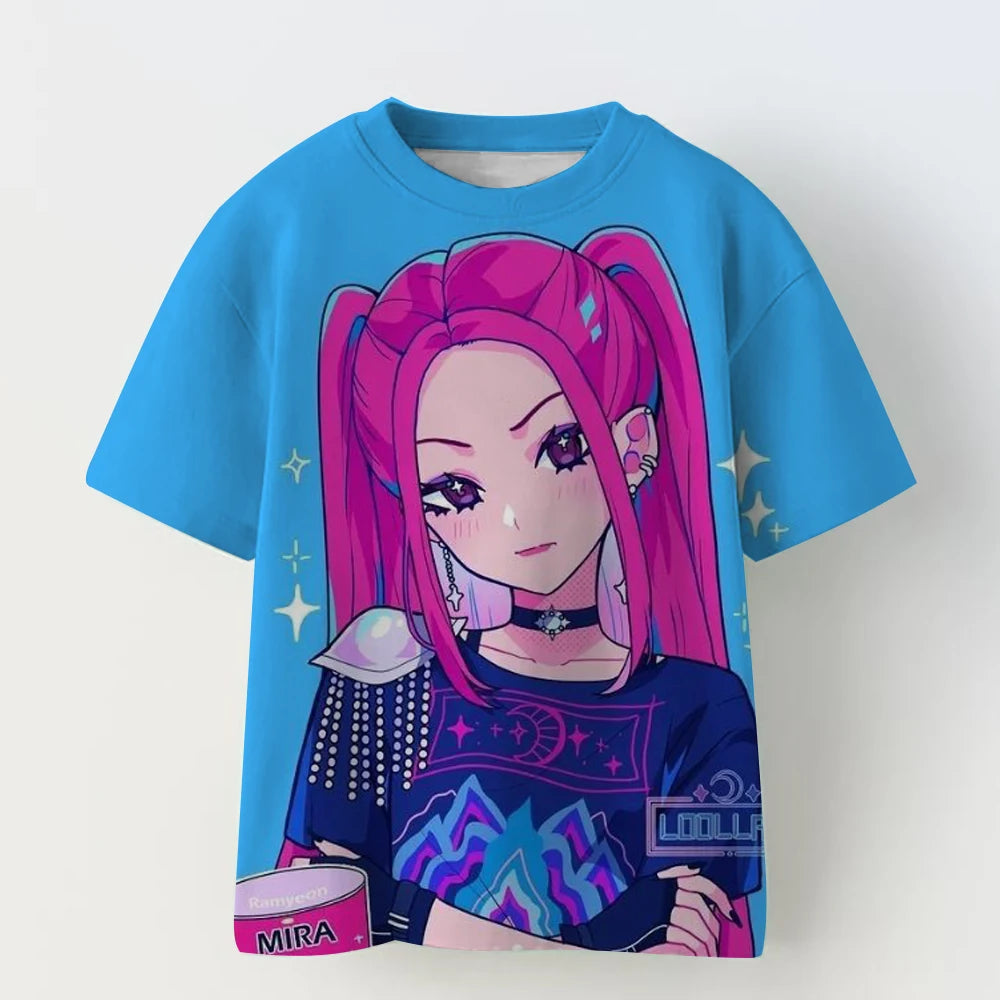 3D KPop Devil Hunter Huntrix T-shirt Girl and Boy 2025 Summer New Movie Pattern Short Sleeve T-shirt Super Large Y2K Street Top