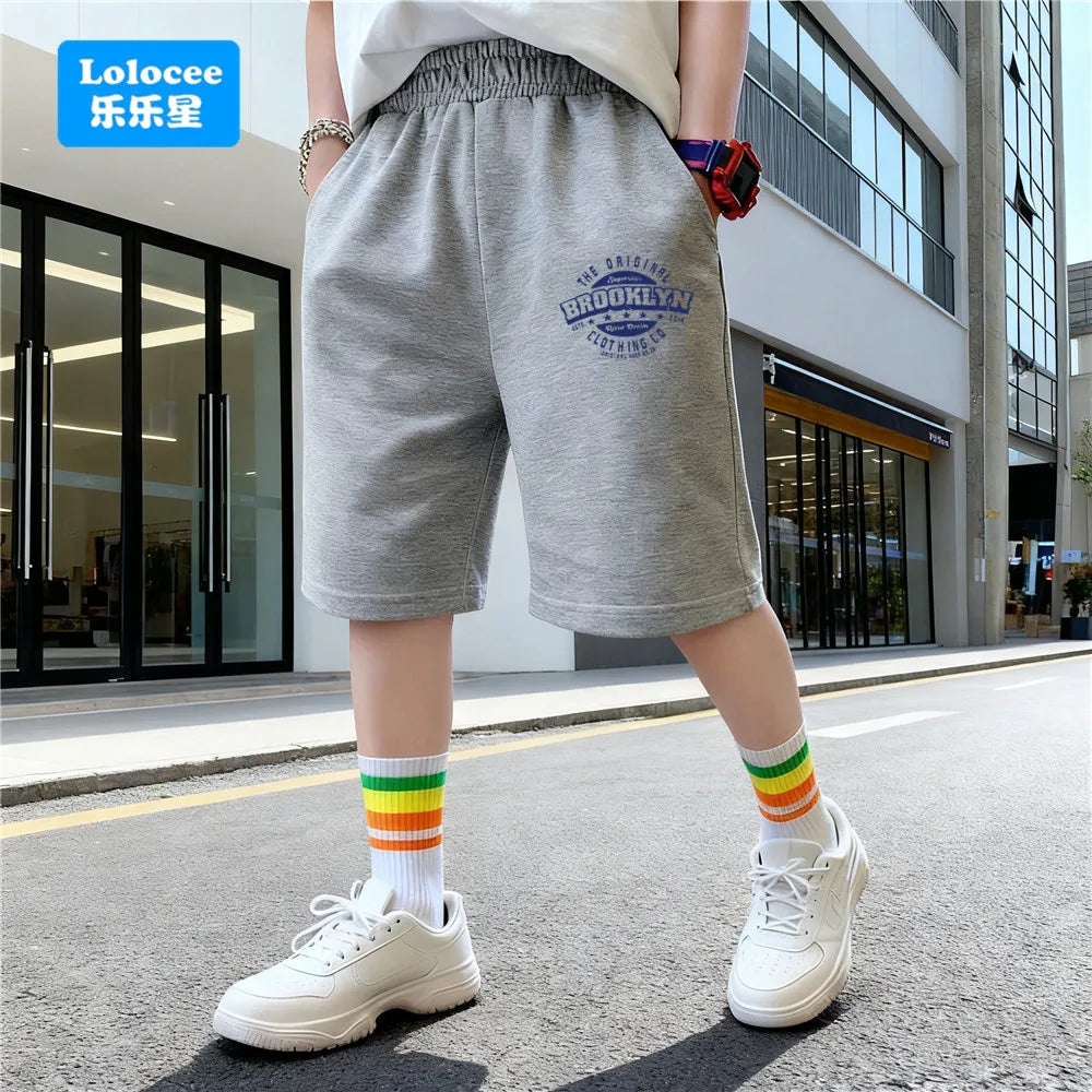 3-14years Boys' Shorts Kids Casual Straight Shorts NEW YORK Letter Print Black/Grey Color Elastic Waist Gym Sports Shorts ZMNY1