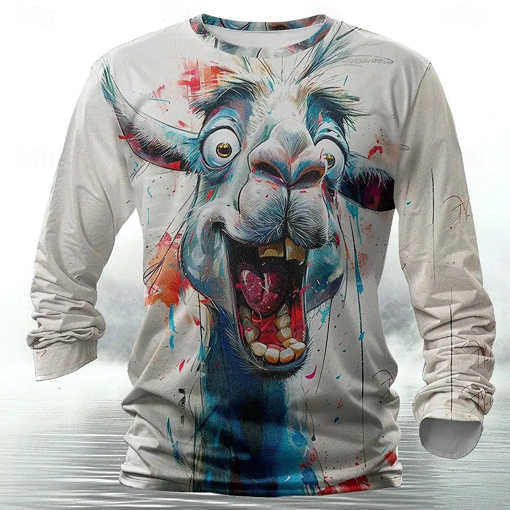 Funny 3D Animal Print Mens T Shirt Hip Hop Trend Harajuku Street Clothes Autumn Loose Top Fashion Cotton Long Sleeve T-shirt Men