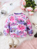 Girls' Casual Fashion Knitted Long-Sleeved Round-Neck Cartoon Print Sweatshirt Pullover