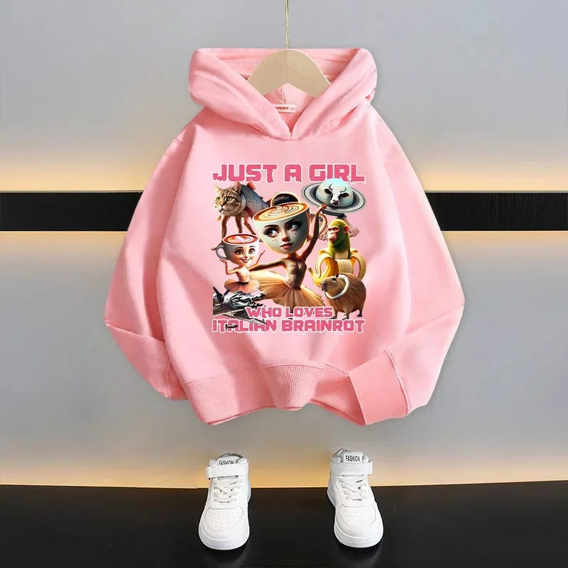 Italian Brainrot Kids Hoodie Funny Cartoon Graphic Thin Sweatshirts Tung Tungtung Sahur Casuals Long Sleeves Tops Boys Clothes