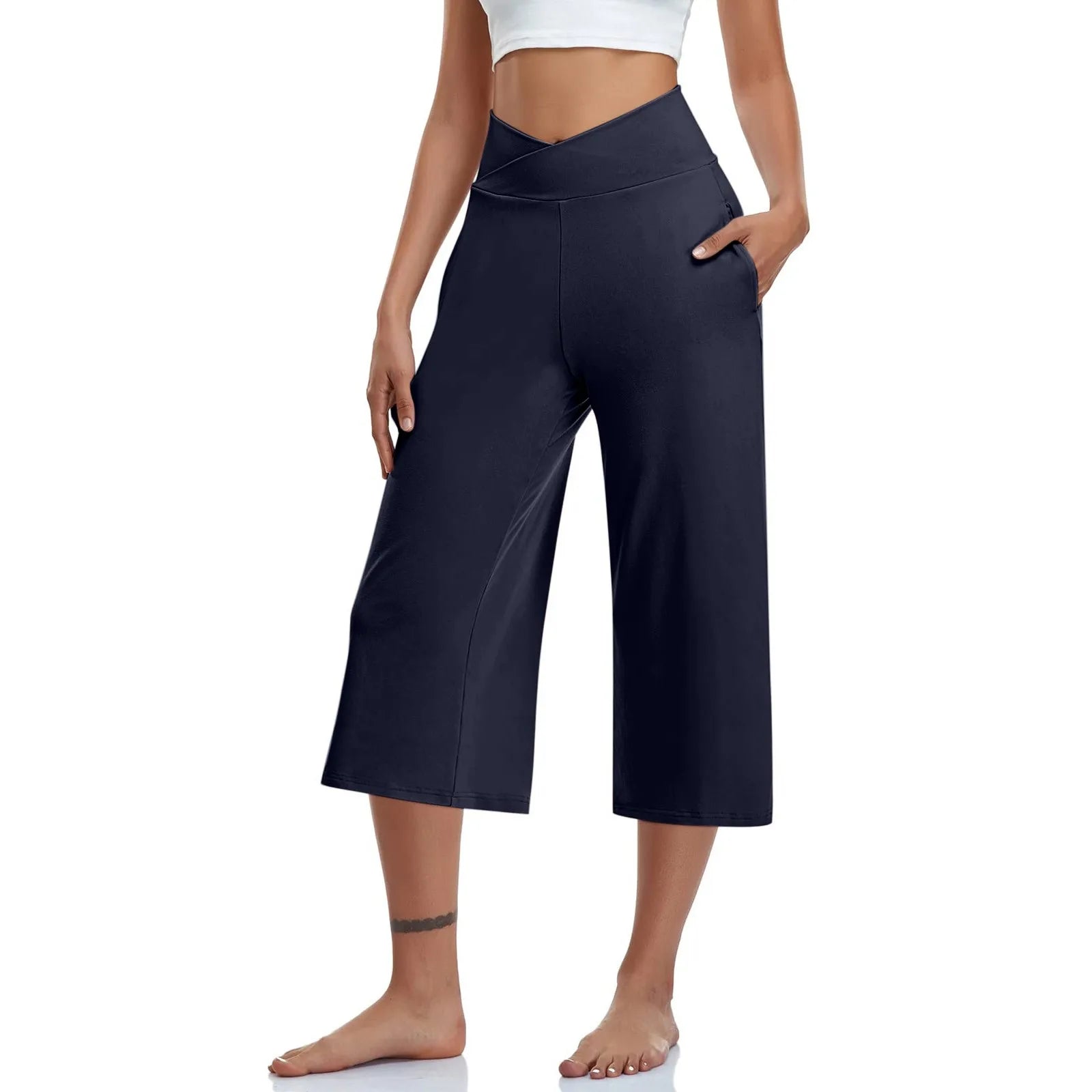 Summer Sports Pants Women'S Elastic High Waisted Casual Pants 3/4 Long Pants Solid Color Slim Fit Capris Yoga Pants Jogging Pant