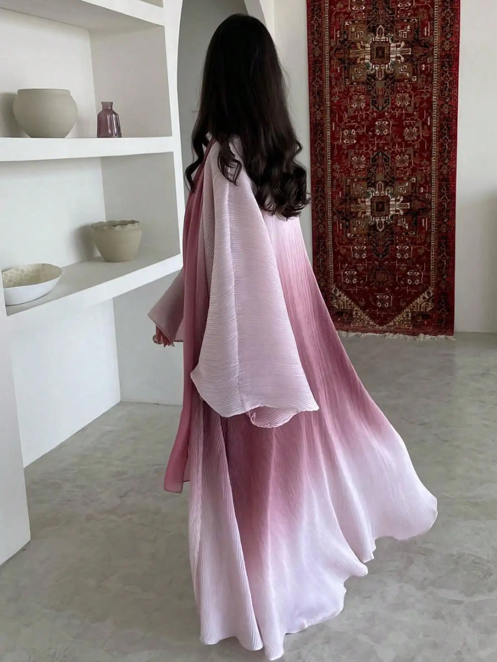 Middle Eastern Ethnic Clothing Eleganat Abaya Muslim Women Flare Sleeve Pleated Abayas Islamic Kaftans Jilbabs Maxi Dresses