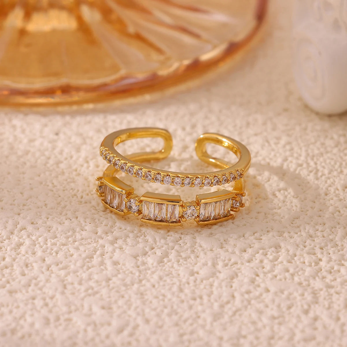 Shiny Rhinestone Ring For Women Party Gold Color Fashion Double Layer Zircon Anillos Geometric Jewelry Accessories 2026 New Gift