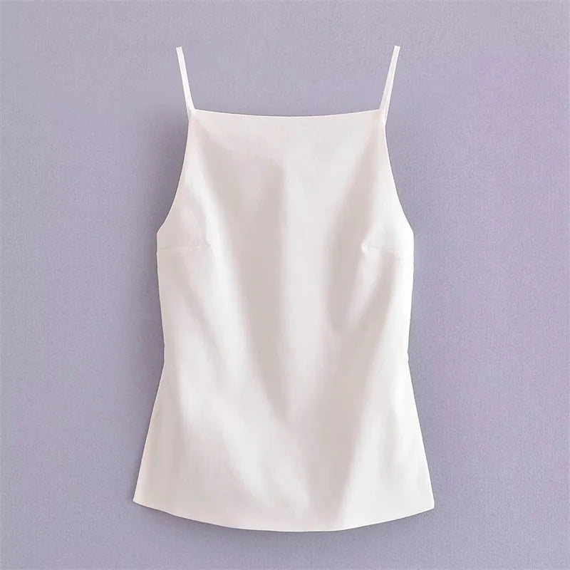 MUJER Black Backless Top Female Sleeveless White Crop Top Women Summer Sexy Tops Woman Party Women's Evening Top With Straps