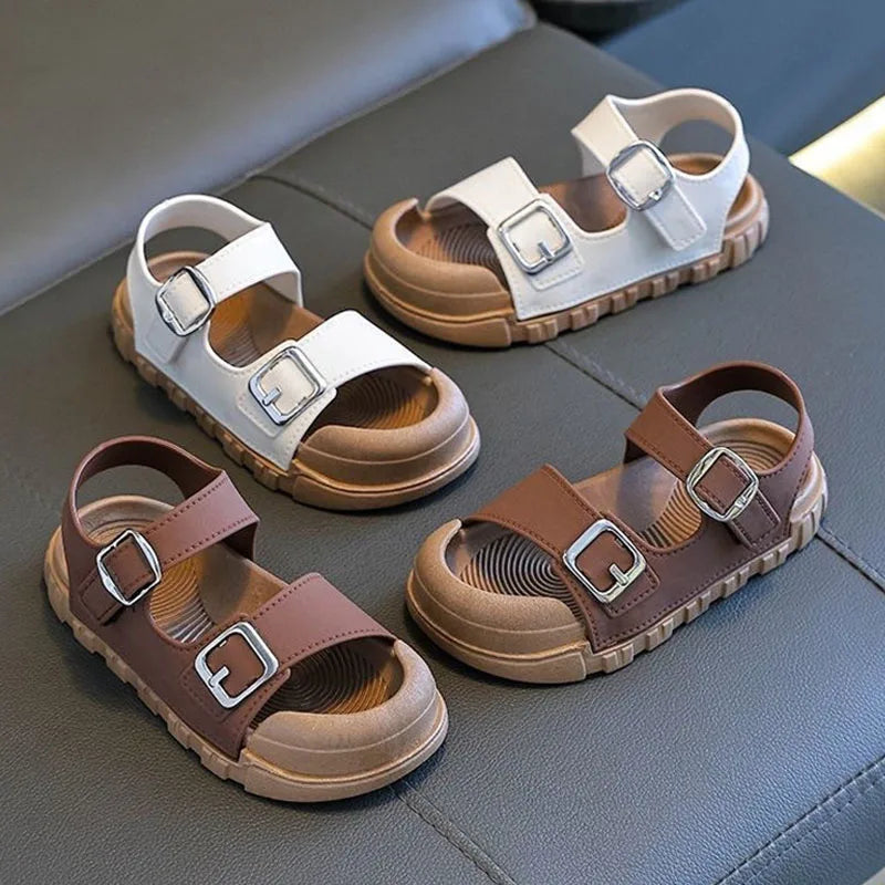 2025 Summer New Children Sandals Fashion College Style Boys Girls Soft Bottom Sandals Simple Solid Color Kids Anti Kick Sandals