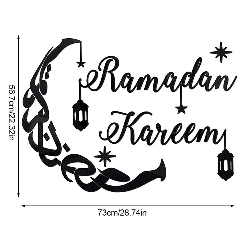 Eid Mubarak Gold Acrylic Wall Sticker Ramadan Kareem Large Mirror Wall Decal for Home Room Decoration 2026 Islamic Muslim Gifts