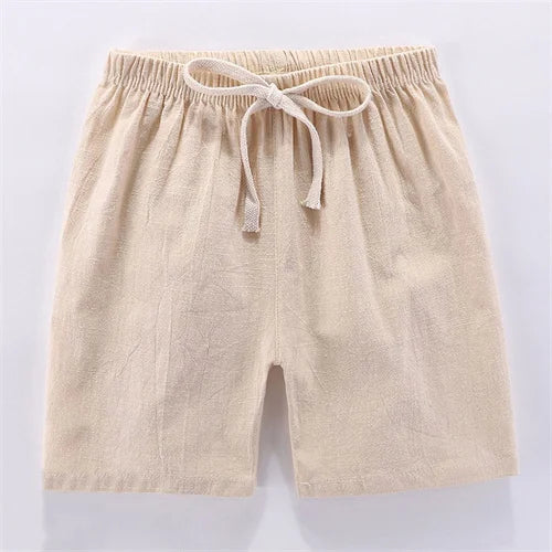 Children's Shorts For Boys Girls Linen Cotton Summer Thin Breathable Elastic Waist Beach Sport Short Pants Casual Loose Kid Pant