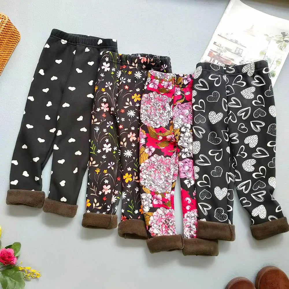 Autumn Winter Print Flowers Thick Warm Kids Toddler Baby Girls Leggings Children's Pants