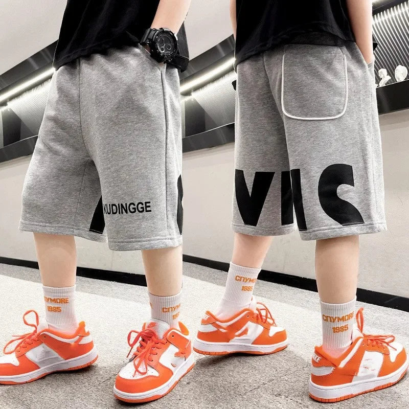 Kids Boys Casual Shorts School Pants Elastic Waist Letter Print Clothing Black Grey Running Shorts 4 5 7 8 10 12 13 14Years Old