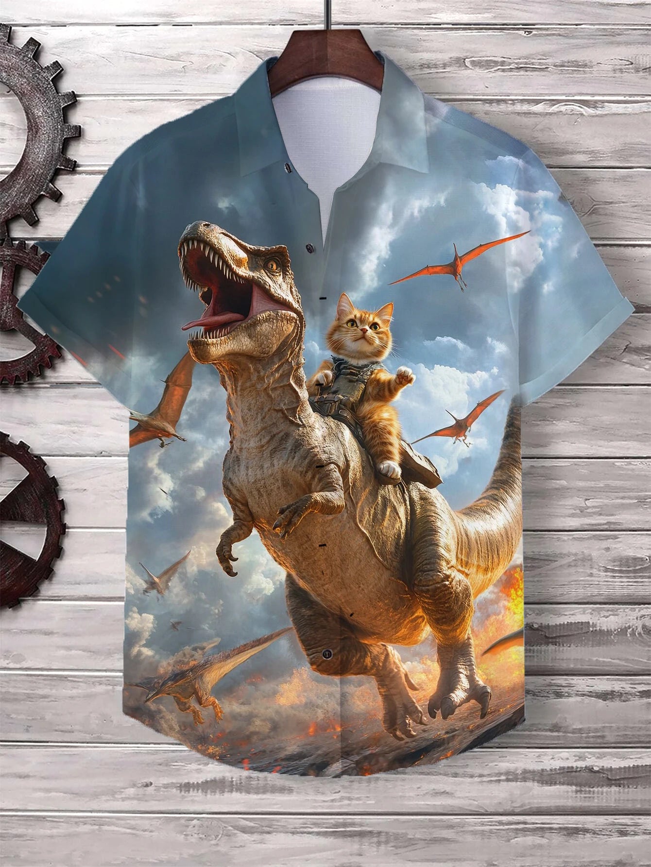 Men's Cat Graphics Shirts Short Sleeved Button Down Lapel Shirt For Summer Oversized Tops Vacation Casual Hawaiian Shirts