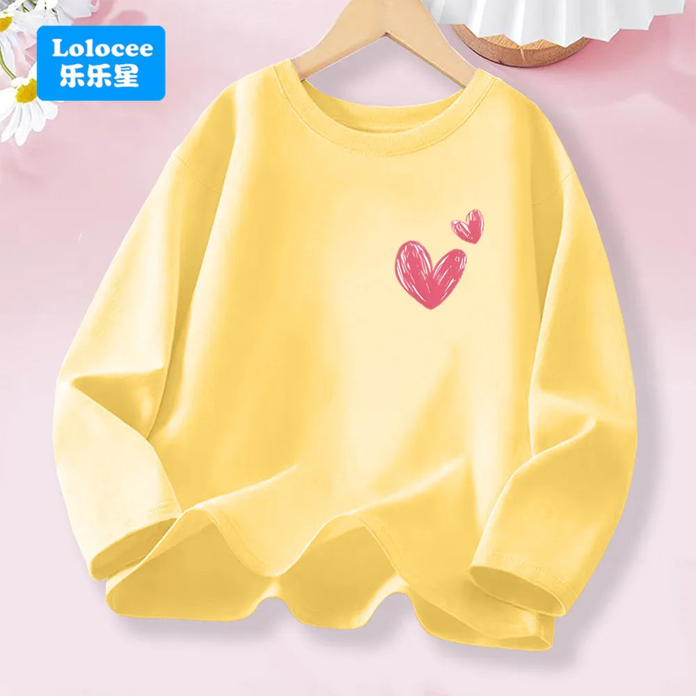 Little Girl Spring Autumn T-shirts Girls Sweet Heart Long Sleeve Tee Tops For Kids Cotton Daily Wear