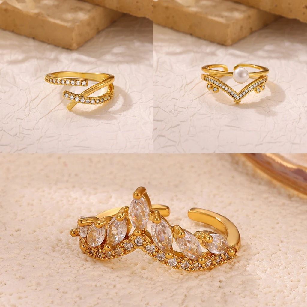 Shiny Rhinestone Ring For Women Party Gold Color Fashion Double Layer Zircon Anillos Geometric Jewelry Accessories 2026 New Gift
