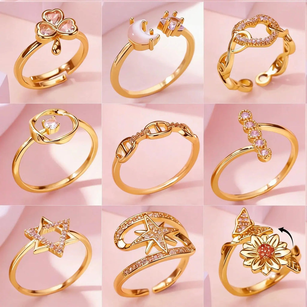Geometric Hollow Anillos For Women Gold Color Star Rings Fashion Tiny Sparkling Zirconia Ring Party Elegant Punk Jewelry Gifts