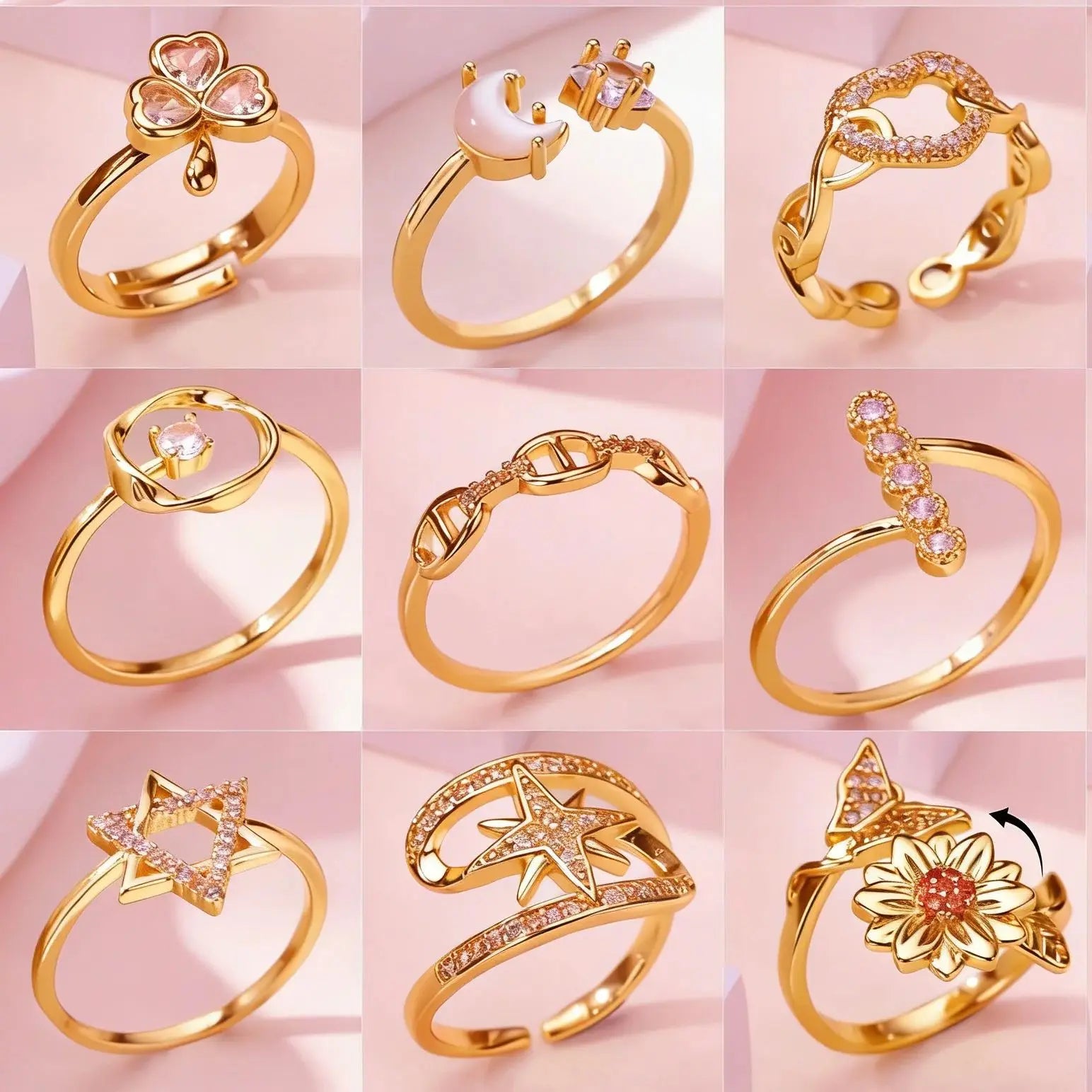Geometric Hollow Anillos For Women Gold Color Star Rings Fashion Tiny Sparkling Zirconia Ring Party Elegant Punk Jewelry Gifts