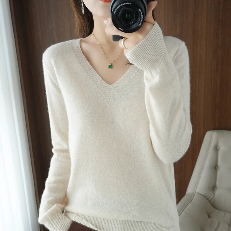 Cashmere V-Neck Lace Knit Sweater