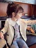 Girls' Knitted Cardigan Spring New Korean Style V-Neck Sweater Jacket Trendy Internet Celebrity Top for Children