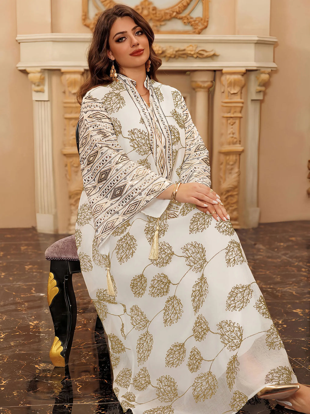 Elegant Beige Abaya for Islamic Ladies Intricate Gold Embroidery idea for Festivities and Religious Ceremonies in Middle East