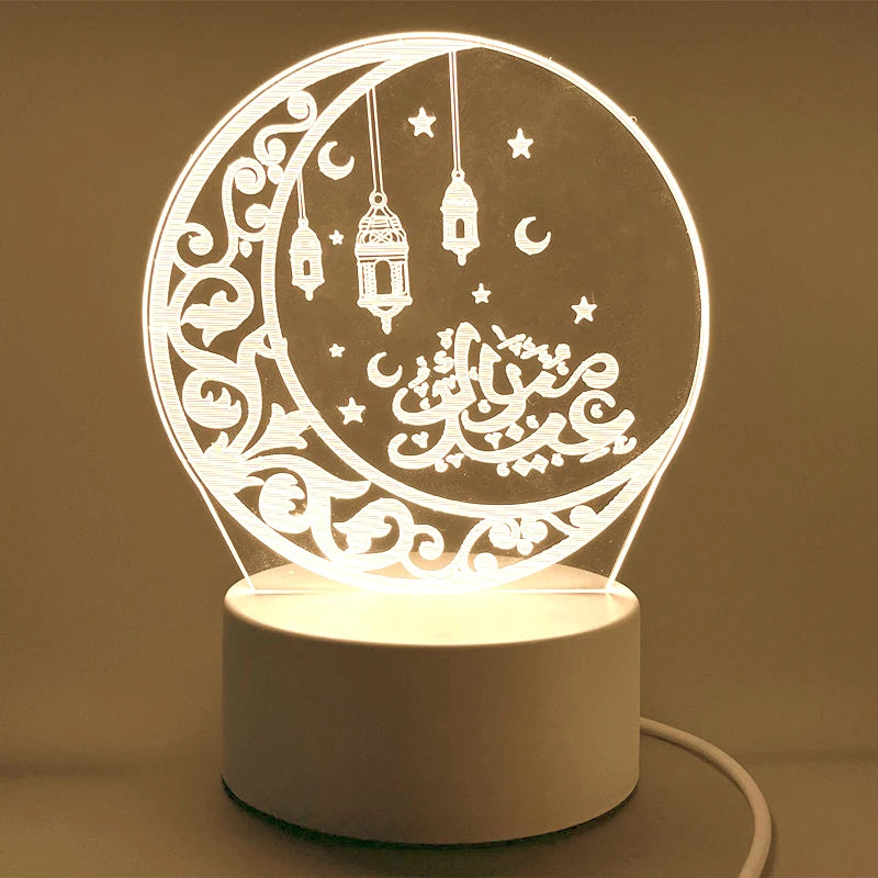 LED Night Light USB Operated Eid Mubarak Table Lamp Ornament Eid Al Adha Room Decor Valentine's Day Ramadan Decorations 2026