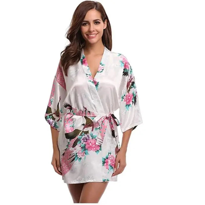 Robe Women Floral Bathrobe Kimono Robe Silk Long Wedding Bride Bridesmaid